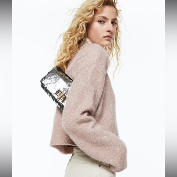 H&M pink glittery crop sweater, med, NWOT - Picture 3 of 9